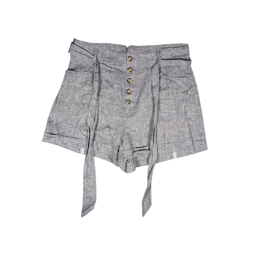 Express Womens Gray Blue Chambray Linen Blend High Rise Belted Shorts Size Large